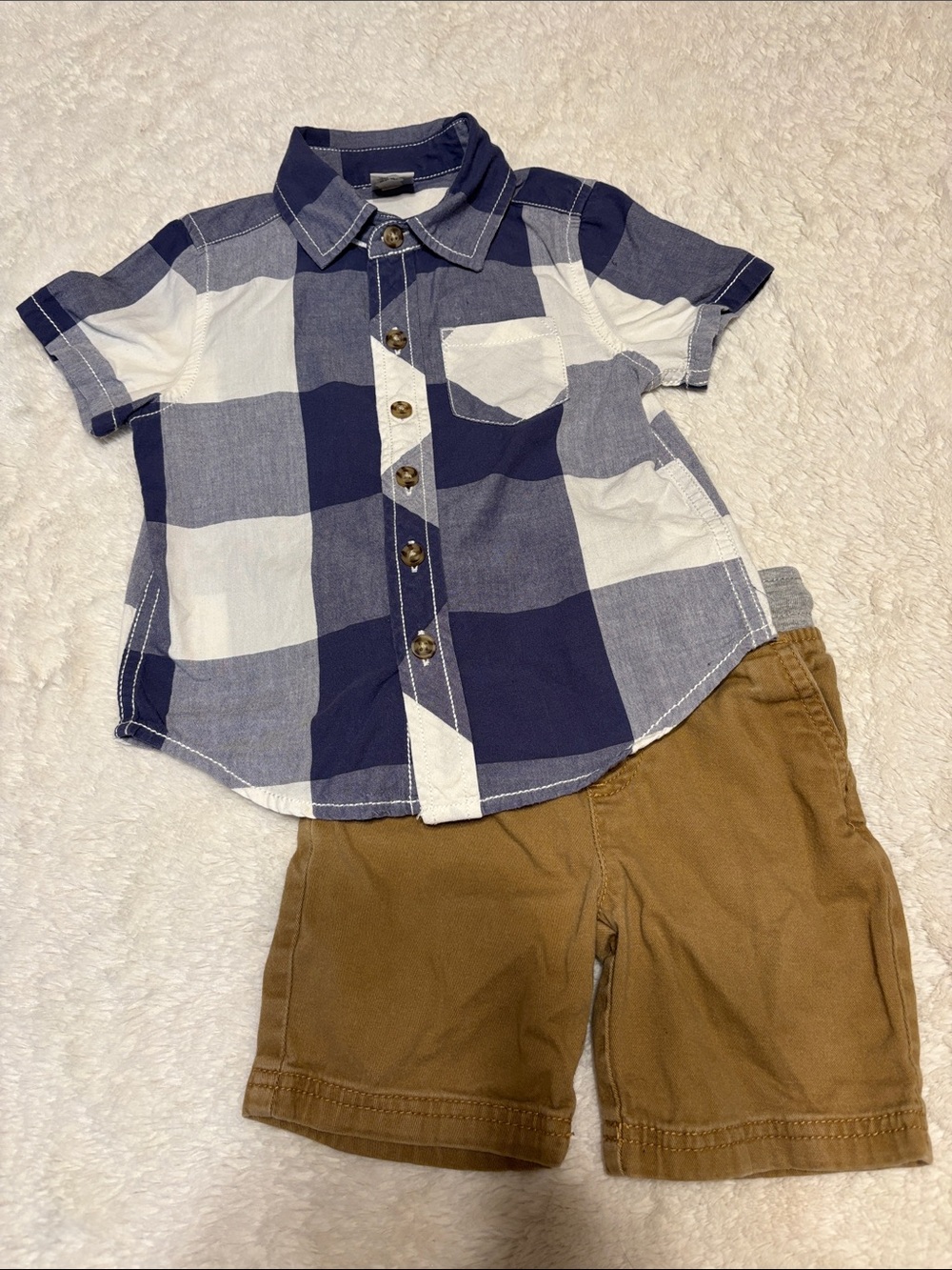 Okie Dokie 2pc Short Sleeve Button-Up Shirt - Navy & White Plaid